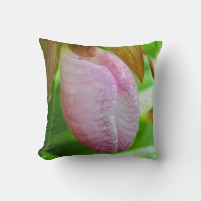 Pale Pink Lady Slipper Orchid Flower Close Up  Cushion (Front)