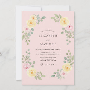 Pale Pink Lemon Rose Wedding Invitation