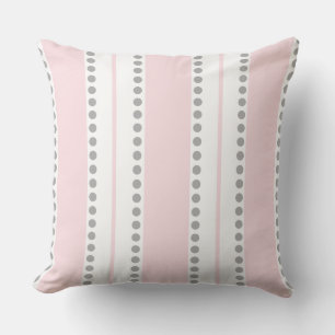 Pale Pink Light Gray White Polka Dots Stripes   Cushion
