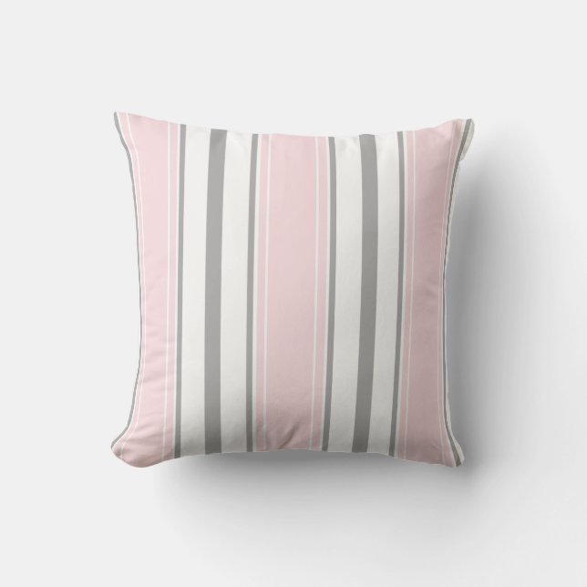 Pale Pink Light Grey White Stripes Pattern | Cushion (Front)