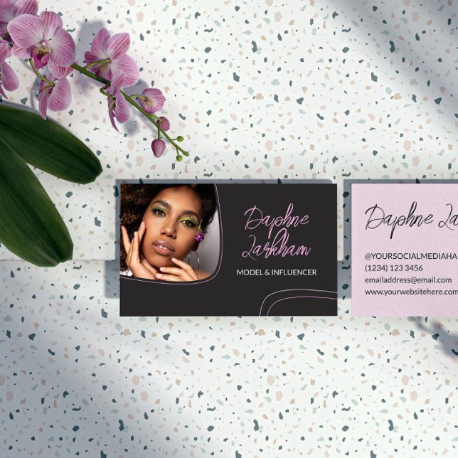 Pale Pink Lines Photo Signature Script QR Code Business Card (Creator Uploaded)