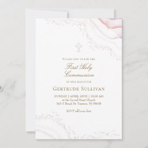 pale pink marble First Holy Communion Invitation