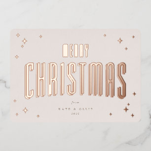 Pale Pink Merry Christmas Retro Stars Flat Foil Holiday Card