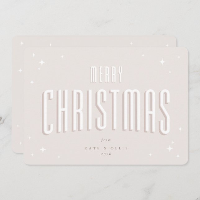 Pale Pink Merry Christmas Retro Stars Flat Holiday Card (Front/Back)
