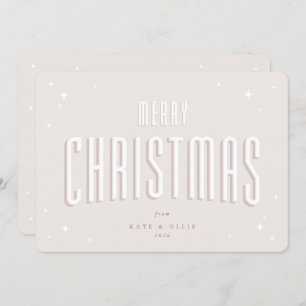 Pale Pink Merry Christmas Retro Stars Flat Holiday Card