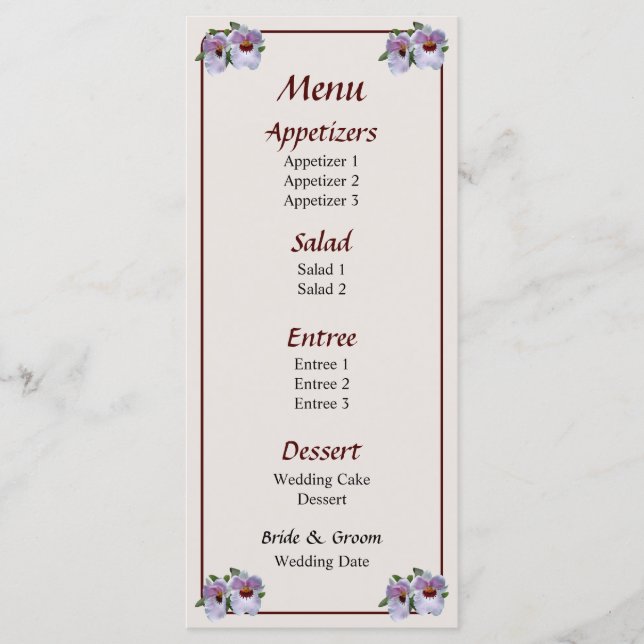 Pale Pink Orchid Wedding Menu (Front)