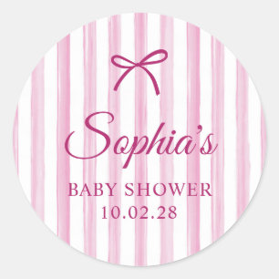 Pale Pink Painted Stripes Baby Shower Photo Classic Round Sticker