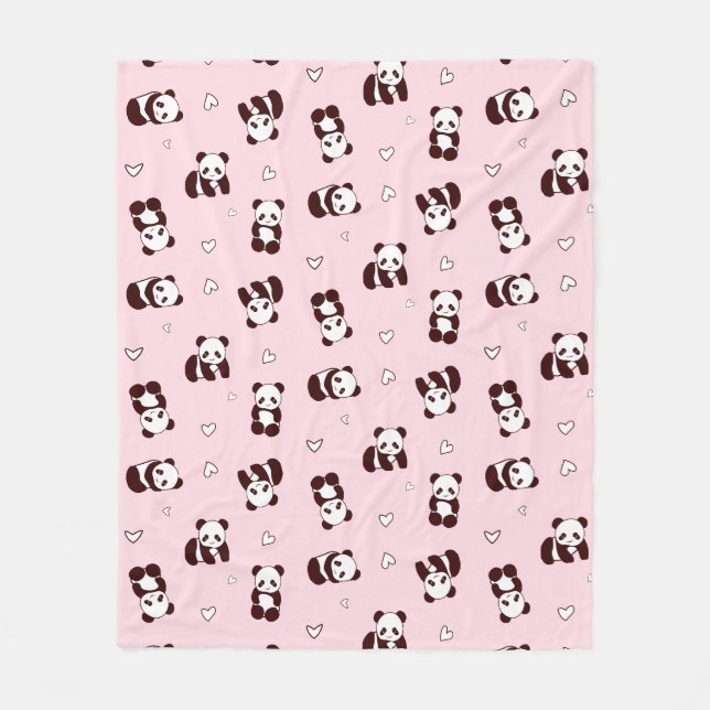 Pale Pink Panda Heart Fleece Blanket (Front)