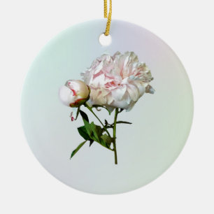 Pale Pink Peony and Bud Ceramic Ornament