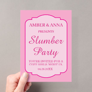 PALE PINK PEROSNALIZED NAME SLUMBER PARTY ACRYLIC INVITATIONS