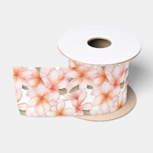 Pale Pink Plumeria Frangipani Flower Wide Satin Ribbon