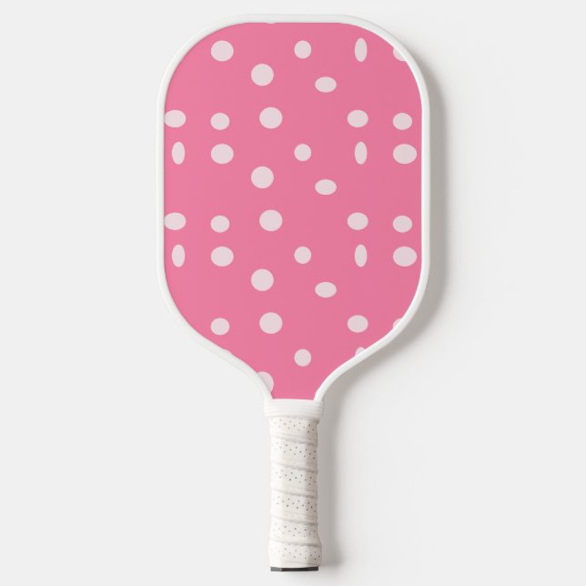 Pale pink polka dots on pink pickleball paddle (Front)