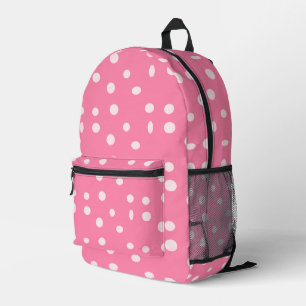 Pale pink polka dots on pink printed backpack