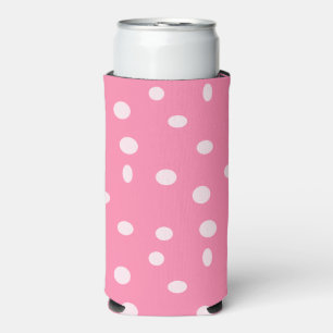 Pale pink polka dots on pink seltzer can cooler