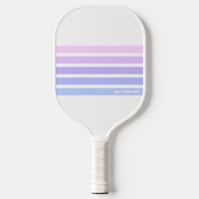Pale Pink Purple Blue Stripes Personalised Text Pickleball Paddle (Front)
