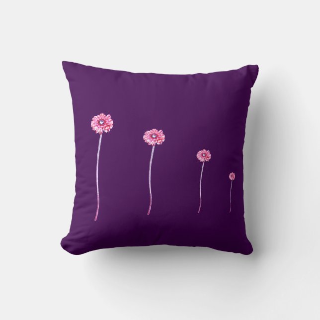 Pale Pink Purple Gerbera Flower Cushion (Front)