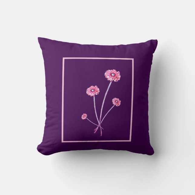 Pale Pink Purple Gerbera Flower Frame Cushion (Front)