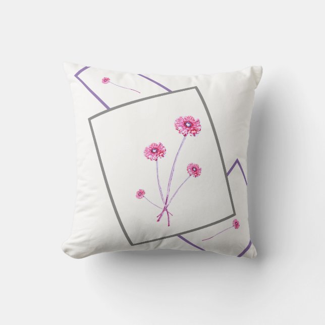 Pale Pink Purple Gerbera Flower Frame Cushion (Front)