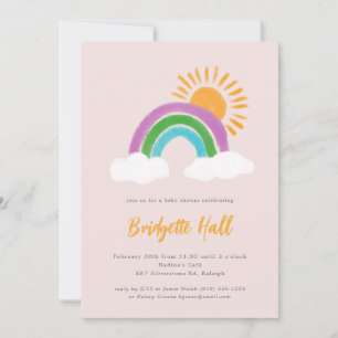 Pale Pink Rainbow Sunshine Boho Baby Shower  Invitation
