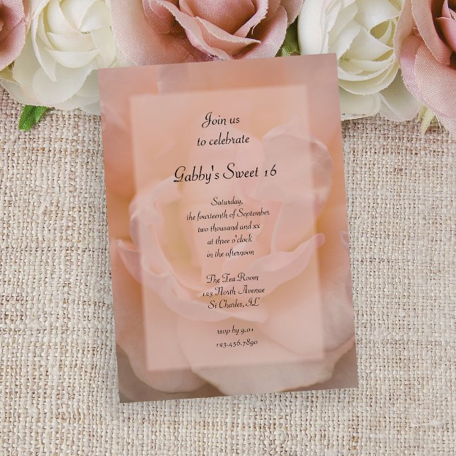 Pale Pink Rose Floral Sweet 16 Birthday Party Invitation (Creator Uploaded)