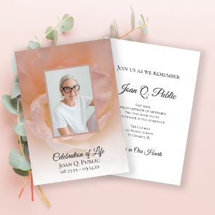 Pale Pink Rose Flower Celebration of Life Invitation
