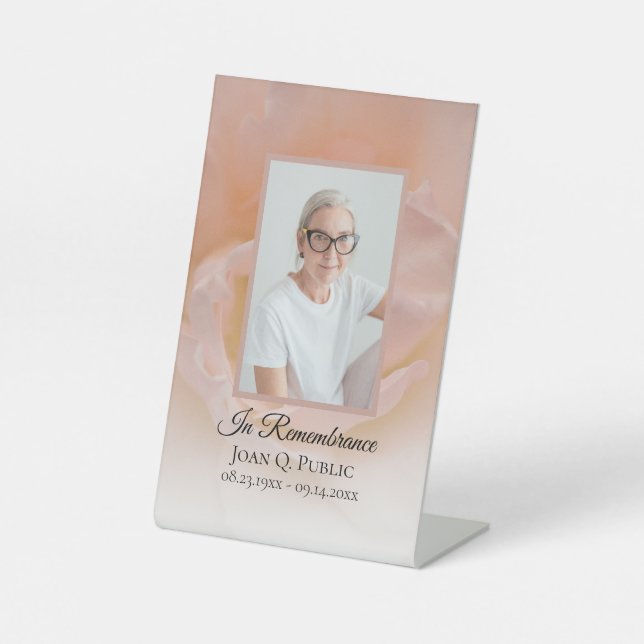 Pale Pink Rose Flower Petals Funeral Memorial Pedestal Sign (Front)