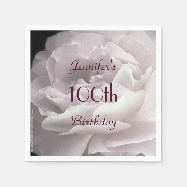 Pale Pink Rose Paper Napkins, 100th Birthday Party Napkin (Front)