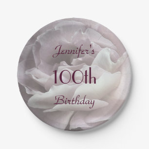 Pale Pink Rose Paper Plates, 100th Birthday Party Paper Plate