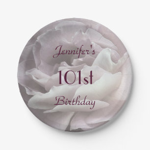 Pale Pink Rose Paper Plates, 101st Birthday Party Plate