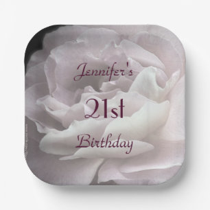 Pale Pink Rose Paper Plates, 21st Birthday Party Paper Plate