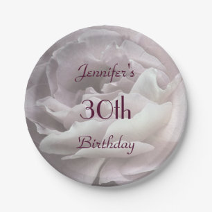 Pale Pink Rose Paper Plates, 30th Birthday Party Paper Plate
