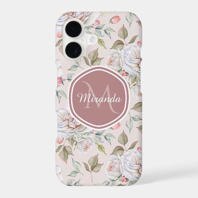 Pale Pink Rose Pattern With Monogram and Name (Back)