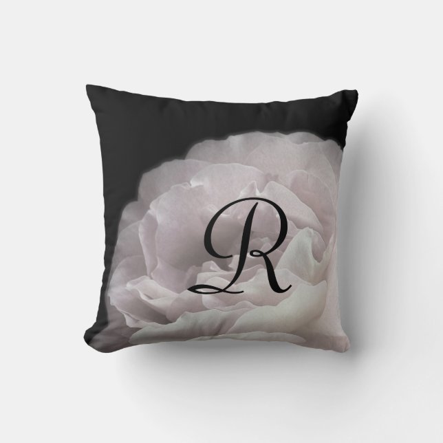 Pale Pink Rose Petals Monogram 16" Square Pillow (Front)