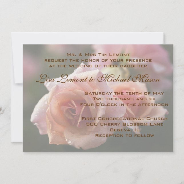 Pale Pink Rose Wedding Invitation Card (Front)