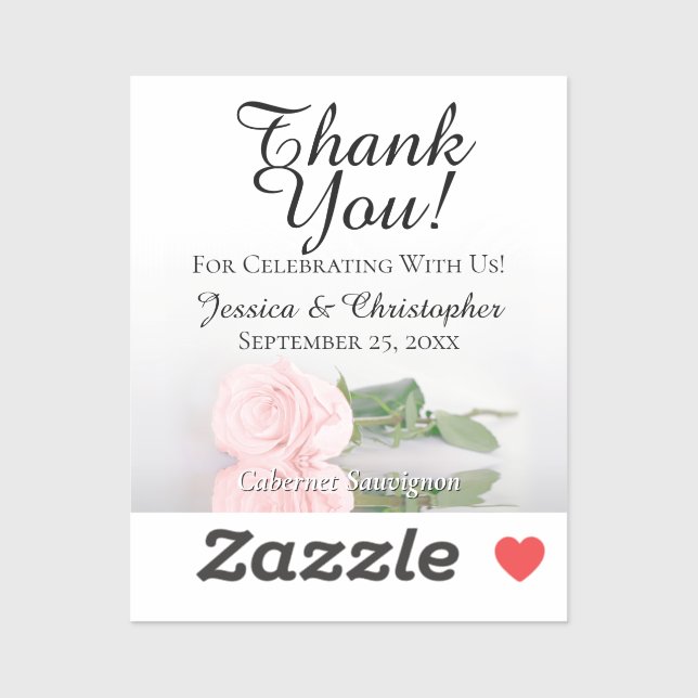 Pale Pink Rose Wedding Thank You Mini Bottle Label (Sheet)