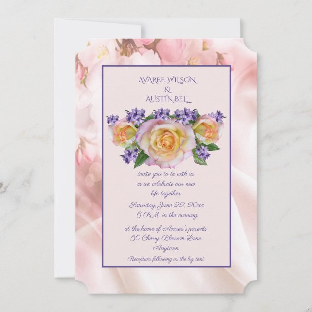 Pale Pink Rose With Purple Accents Invitation (Front)