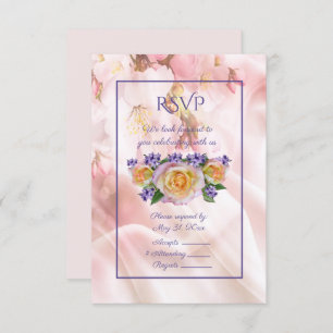 Pale Pink Rose With Purple Accents RSVP Invitation