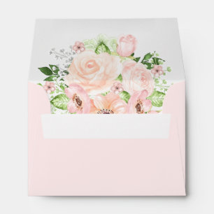 Pale Pink Roses and Buds Wedding Envelope