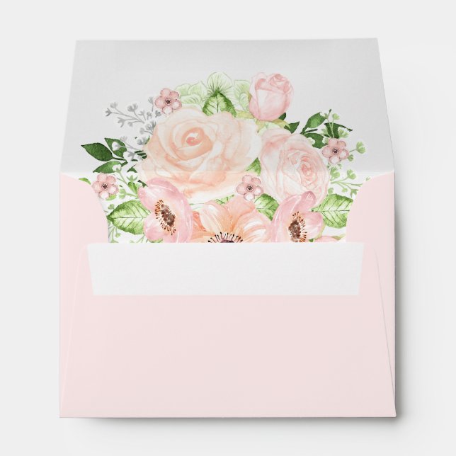 Pale Pink Roses and Buds Wedding  Envelope (Back (Bottom))