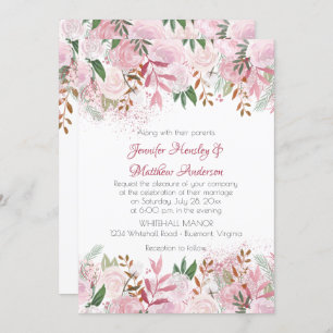 Pale Pink Roses and Greenery Spring Wedding Invitation