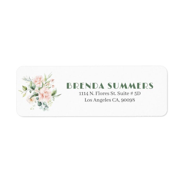 Pale Pink Roses Bouquet Return Address Label (Front)