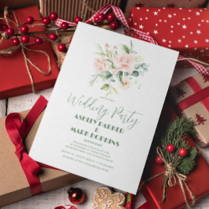 Pale Pink Roses Bouquet Wedding Party Invite