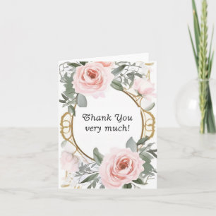 Pale Pink Roses Gold Frame Thank You Card