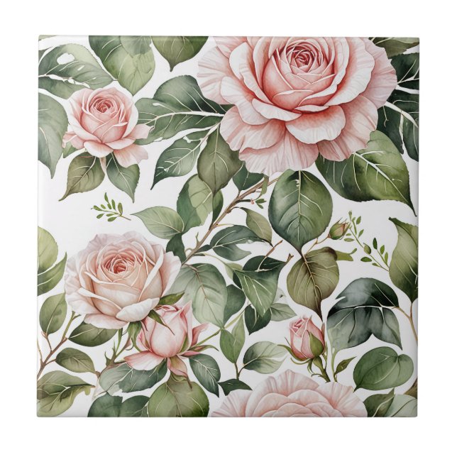 Pale Pink Roses Seamless Ceramic Tile (Front)