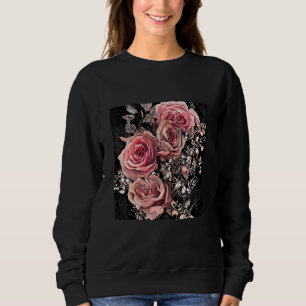 Pale Pink Roses with Delicate Vines Rustic Floral Sweatshirt