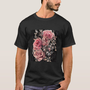 Pale Pink Roses with Delicate Vines Rustic Floral T-Shirt