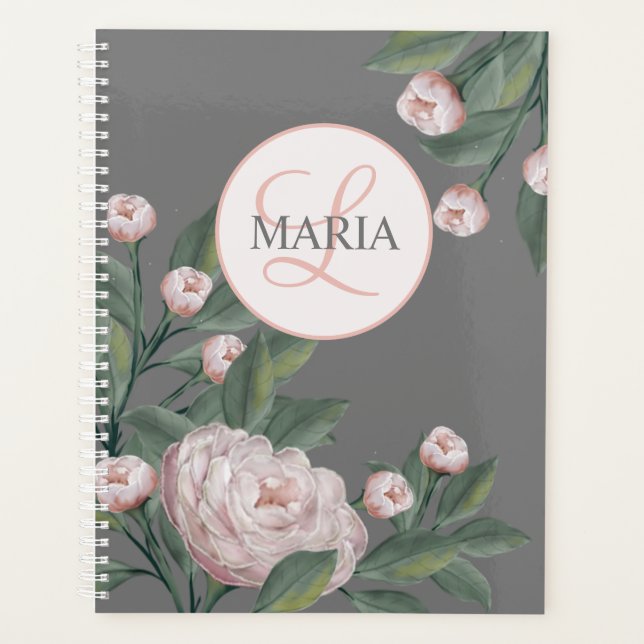 Pale Pink Roses With editable background    Planner (Front)