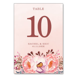 Pale Pink Ruby Floral Wedding Table Card