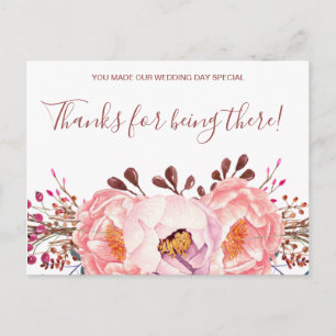 Pale Pink Ruby Floral Wedding Thank You Postcard