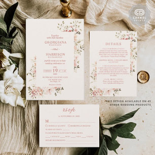 Pale Pink Soft Light Peach Flowers Floral Wedding Invitation